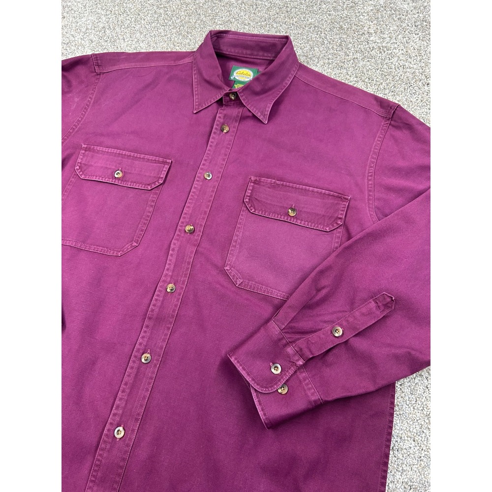 Cabelas Mens Large Long Sleeve Cotton Canvas Button Down Shirt Plum #0895
